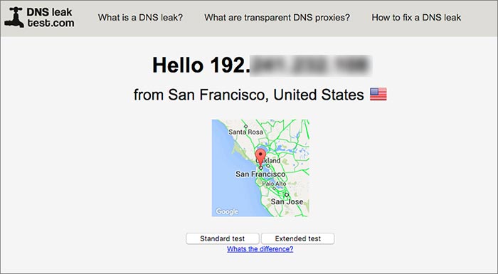 VPN IP address testing with dnsleaktest.net