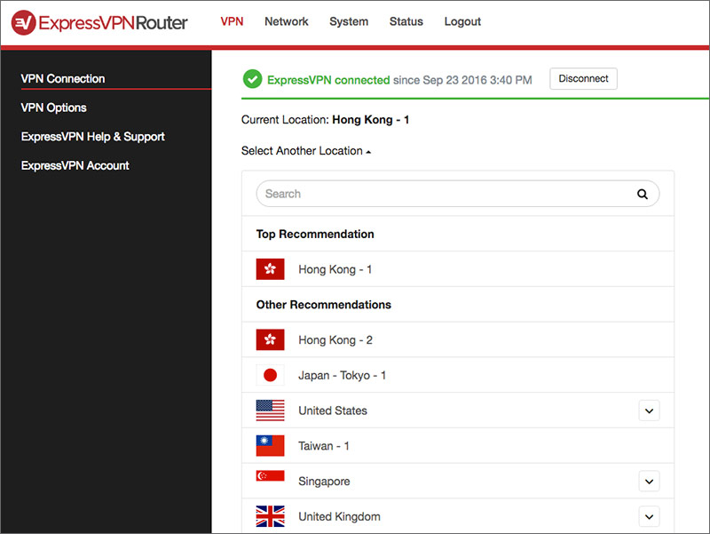 ExpressVPN VPN Router admin page