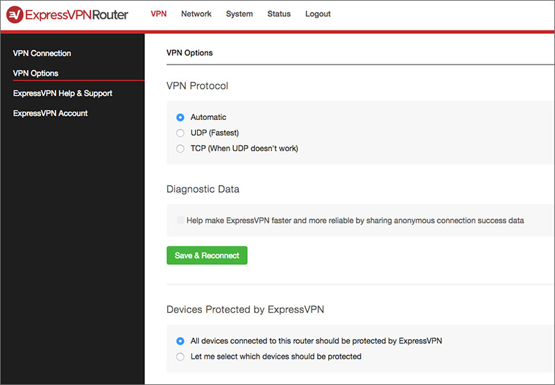 ExpressVPN VPN Router admin page