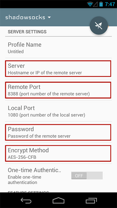 Shadowsocks Android App Settings