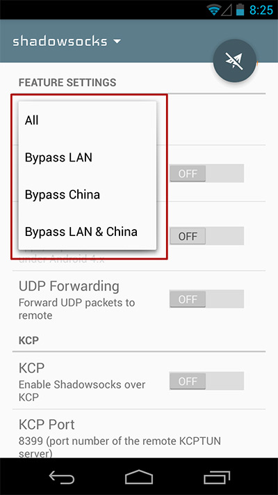 Shadowsocks Android App Settings