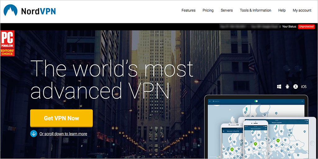电脑VPN: NordVPN website