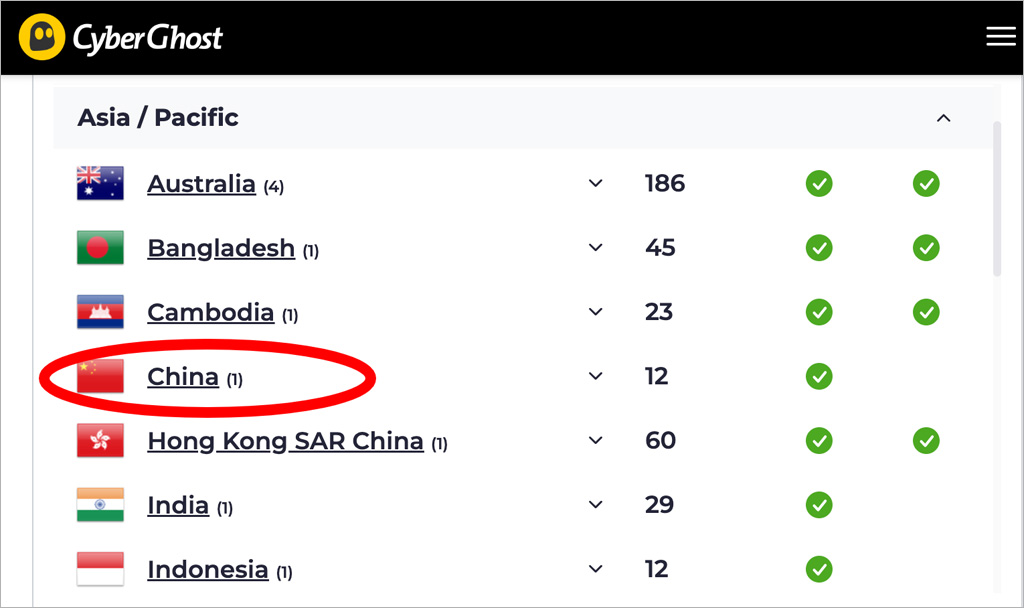VPN into China, China IP address: CyberGhost VPN servers in China.