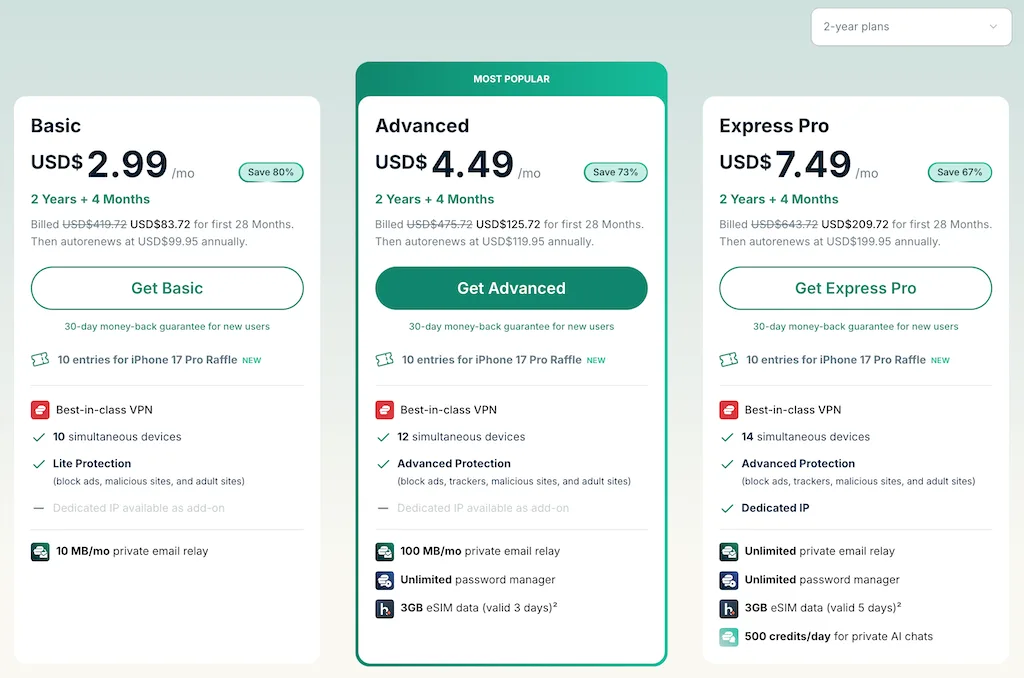 ExpressVPN's pricing