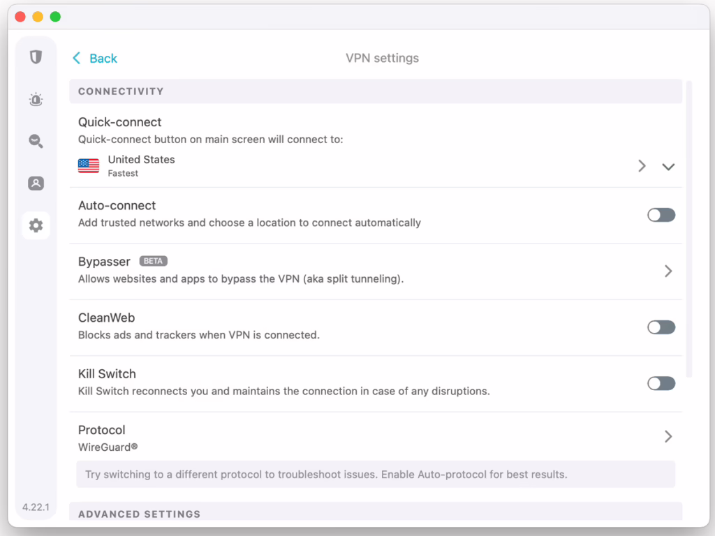 Surfshark VPN software: VPN Setting